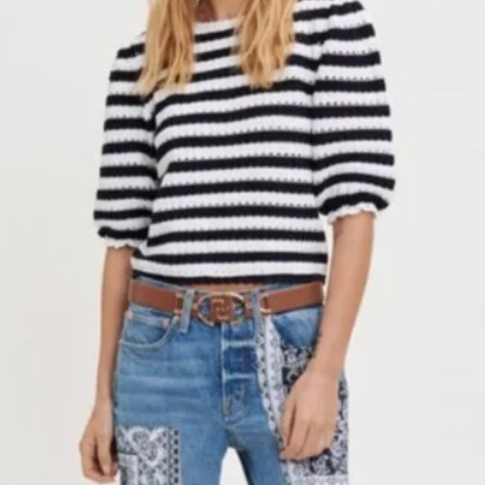 MAJE Crochet-Effect Striped Top